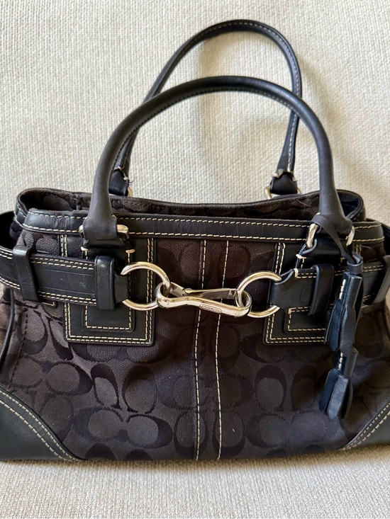 Coach Handbags - Coach Black Signature Canvas Shoulder Bag with Silver Hardware